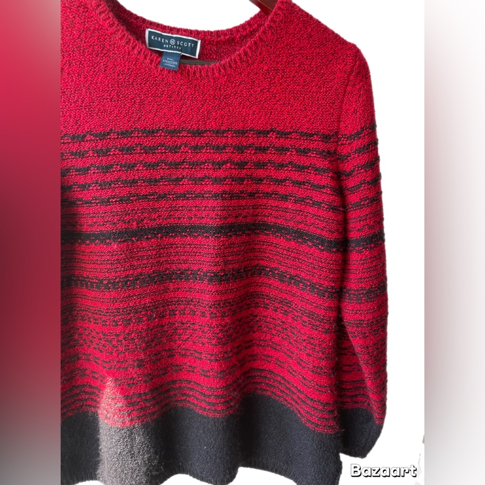 Karen Scott Red and Black Striped Sweater